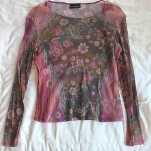 Y2K 2000s mesh semi sheer floral top